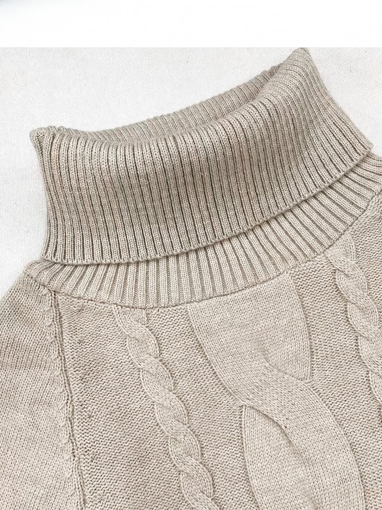Batwing Sleeve Sweater Design Plush Neck Turtle - Cuff Beige