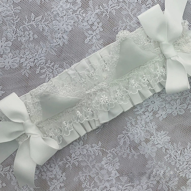 White Landmine Hairband with Bow Lace and Kitty Ear Accents - Ekomi