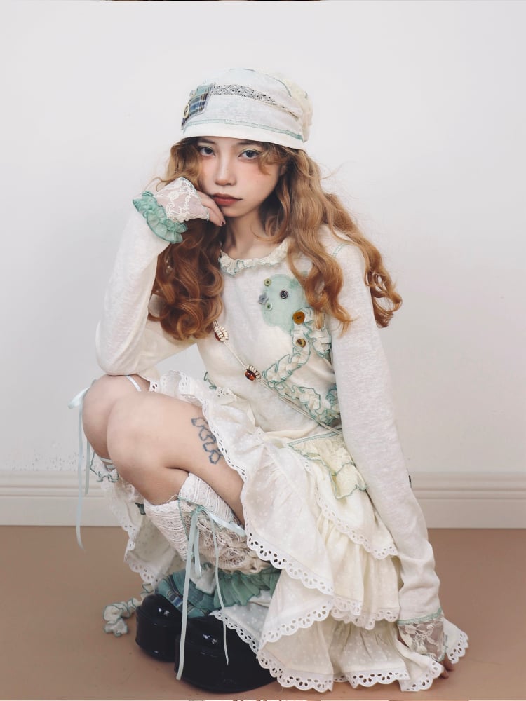 Lace Tiered with Vintag Beige Skirt Accents