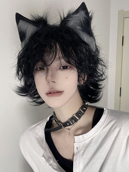 ブラックブルーカーリー王子ショートウィッグ