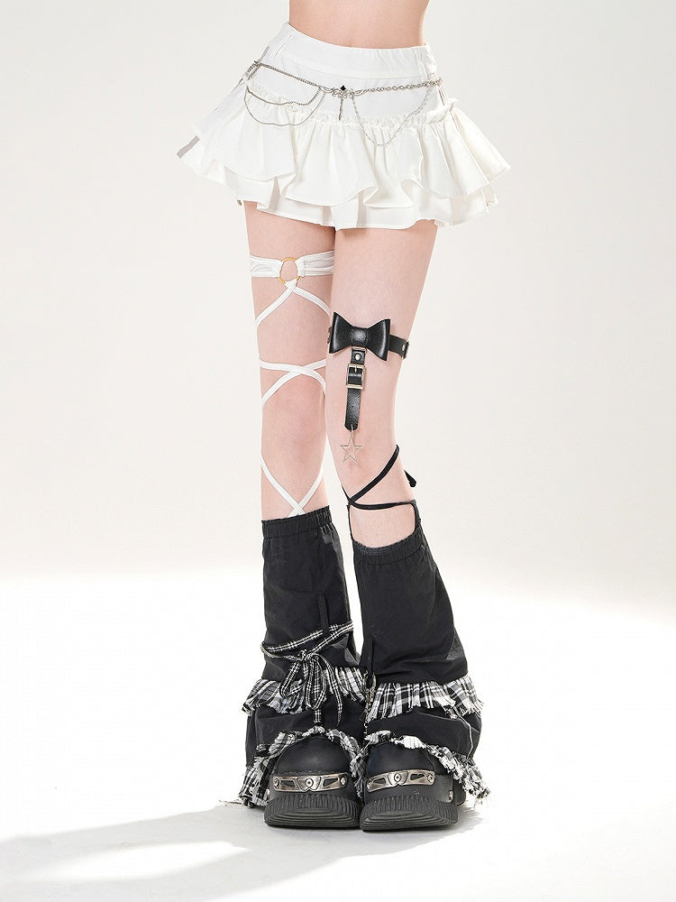 ブラック/ホワイト レイヤード ブロケット コア ダブルミニスカート