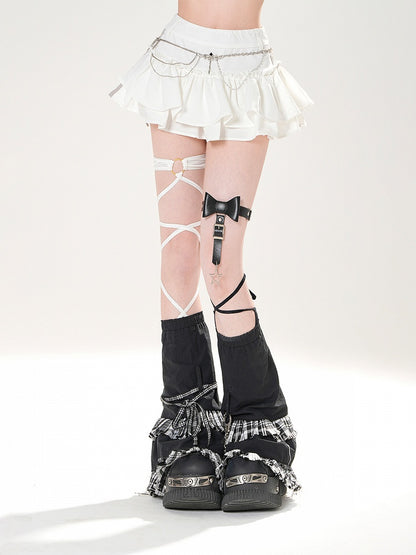 ブラック/ホワイト レイヤード ブロケット コア ダブルミニスカート
