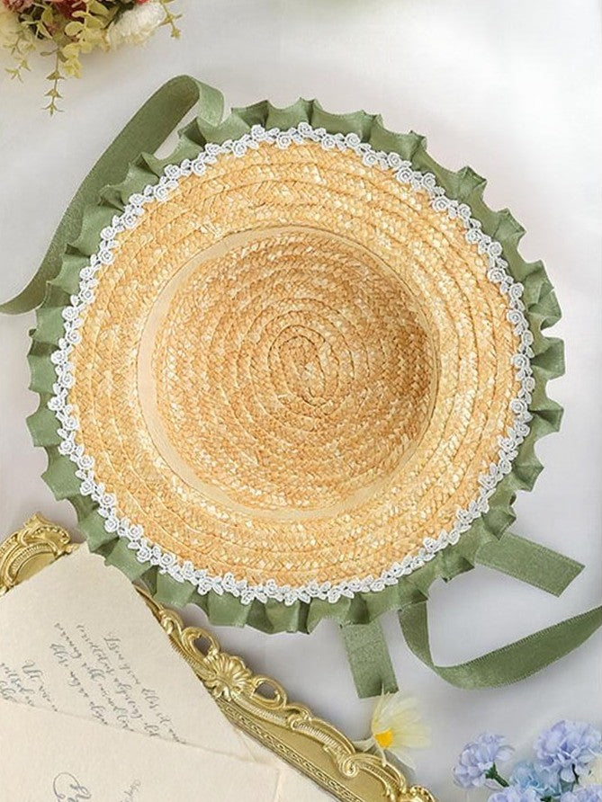 Green Straw Lace Lolita Detail Country Bow Hat