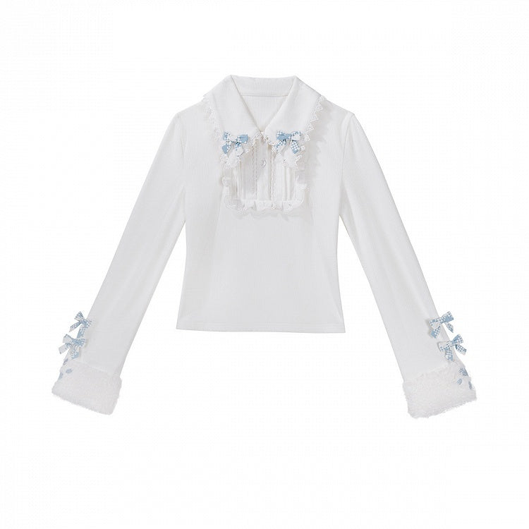 Print Winter Sweet Top Blue Lolita White Cape Snowman Set Knitted + - Tweed JSK