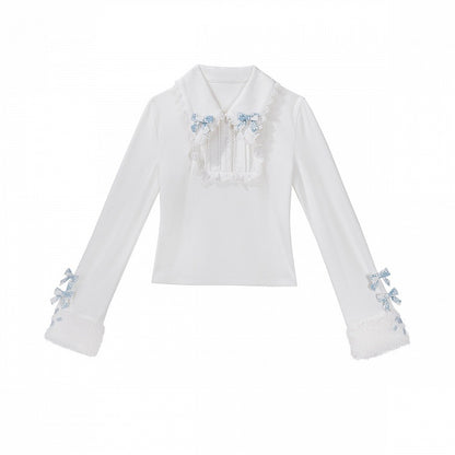 Print Winter Sweet Top Blue Lolita White Cape Snowman Set Knitted + - Tweed JSK