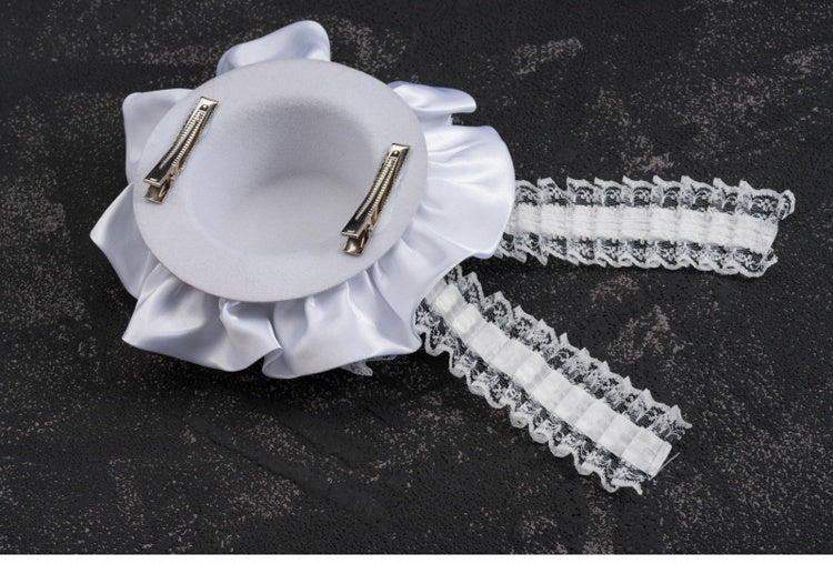 White Gothic Skeleton Lace Bow Ruffle Hem Hat Hairclip