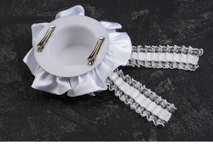 White Gothic Skeleton Lace Bow Ruffle Hem Hat Hairclip