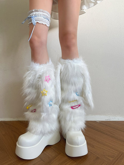Ear Plush Hairclips Leg Decoration Warmers Colorful White with Bunny Y2K