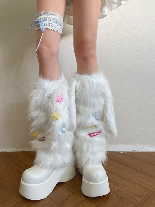 Ear Plush Hairclips Leg Decoration Warmers Colorful White with Bunny Y2K