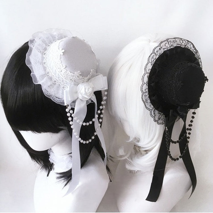 Chains Black/White Design Bead Mini with Hat Bow Lace Rosette Lolita