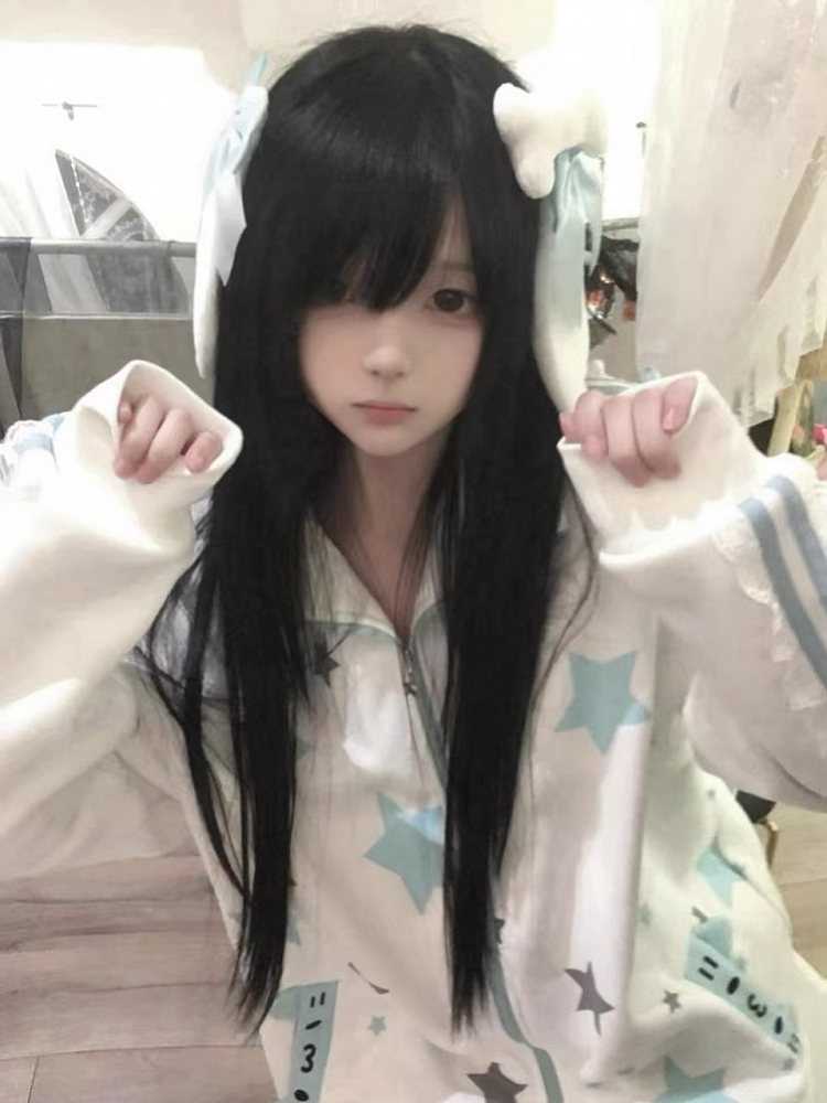 with Sweatshirt Print / Star Zip-Up Black White