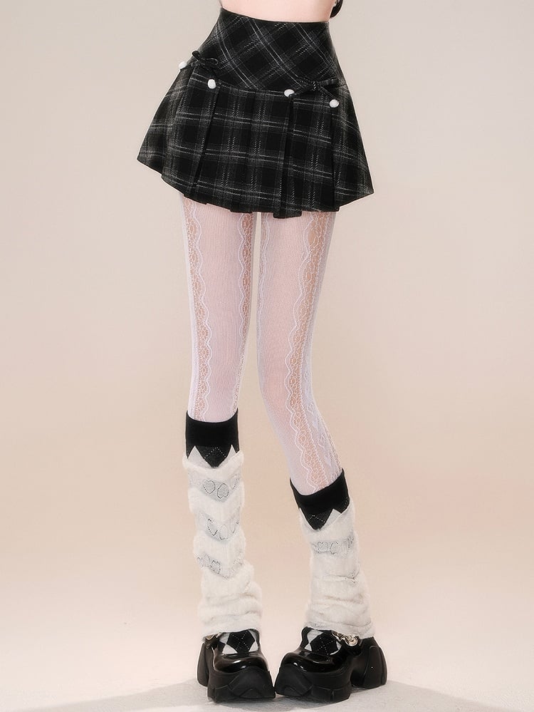 ブラックチェック柄取り外し可能な蝶結びスカート