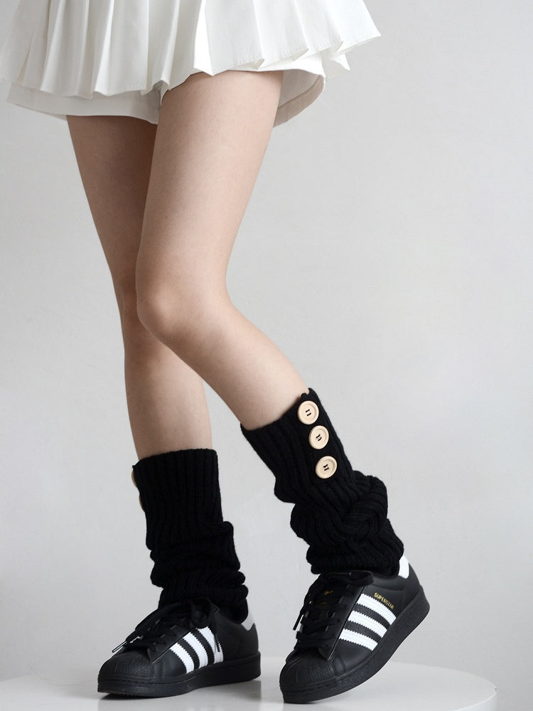 4 Colors Button Decorated Knitted Leg Warmers
