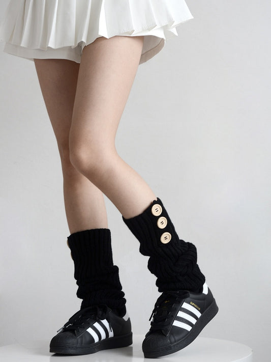 4 Colors Button Decorated Knitted Leg Warmers