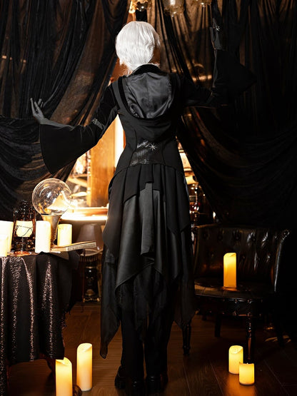 and Gothic Ouji Detachable Black Hood Irregular with Sleeves Coat Train Trumpet Lolita Trench