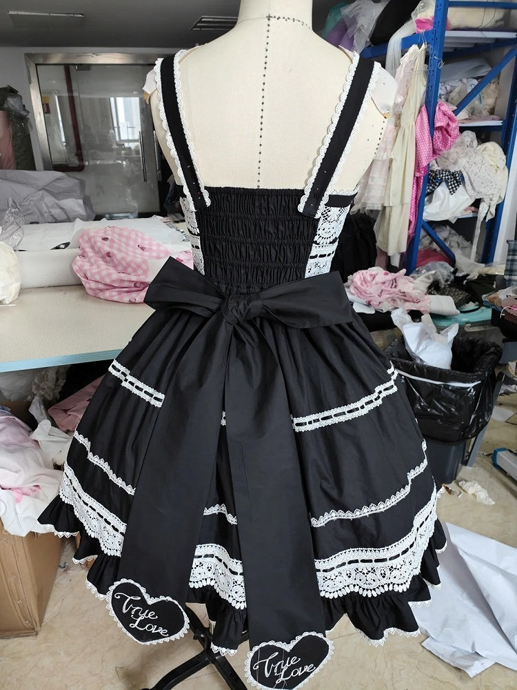 Sweetheart Rock Baumwolle Applikation Weiß und Alt Schwarz Pullover Lolita Kleid Schule