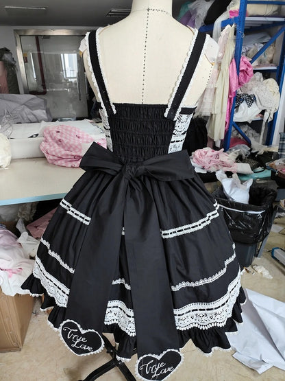 Sweetheart Rock Baumwolle Applikation Weiß und Alt Schwarz Pullover Lolita Kleid Schule
