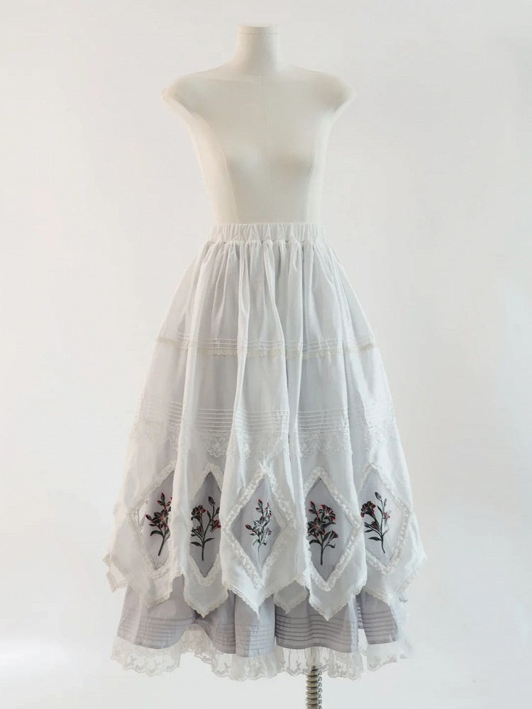 and Waist Elastic White Gray Embroidered Skirt Lily Lolita
