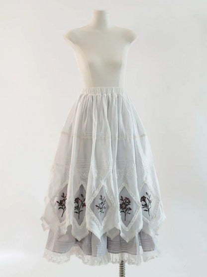 and Waist Elastic White Gray Embroidered Skirt Lily Lolita