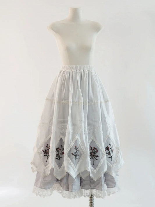 and Waist Elastic White Gray Embroidered Skirt Lily Lolita