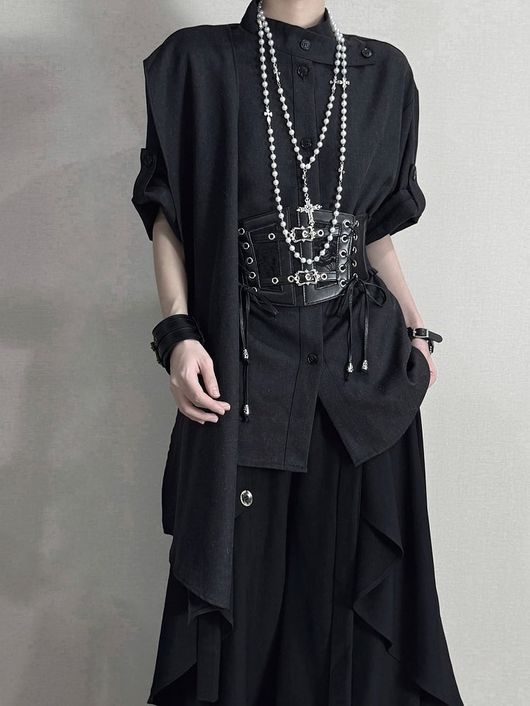 Details with Ribbon Shirt Corset Black Ouji Belt and Scarf Buckle Lolita