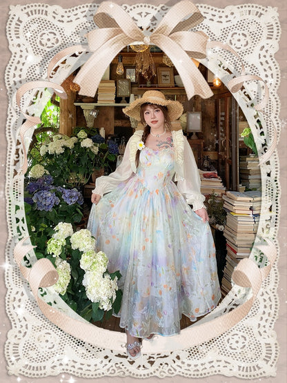 Urlaub Plus Größe Cami Kleid Spitze Patches Saum Ölgemälde Druck Weiß