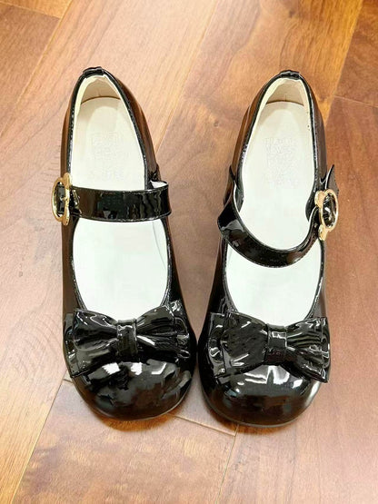 Bow Black Toe Buckle Bear Sweet Lolita Shoes Mid-heel - 5cm Round Accents in