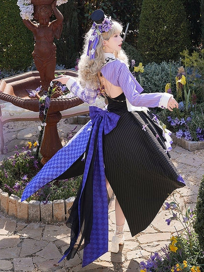 バイエルン / セット ブレザー クロップドトップ フルスカート コルセット ロリータ アウトフィット - スタイル ウエストコート パープル オクトーバーフェスト