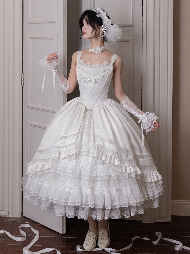 Rosette White Elegant Wedding Dress Hanayome Lolita JSK Full Set