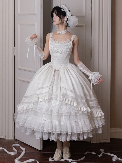 Rosette White Elegant Wedding Dress Hanayome Lolita JSK Full Set