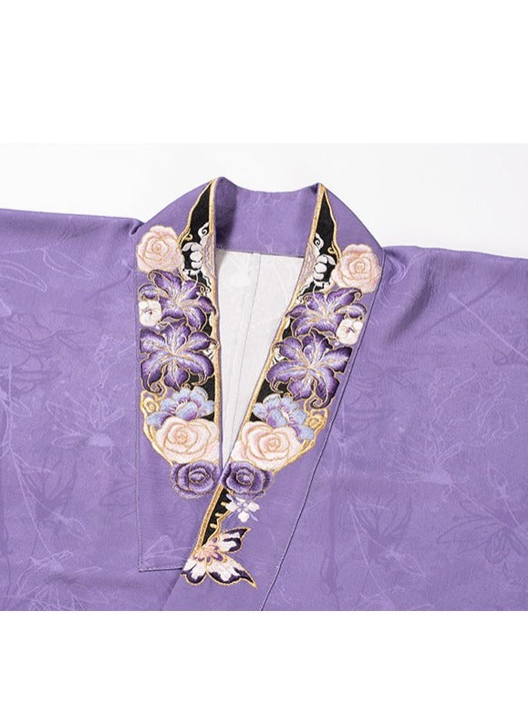 Purple Hanfu-Inspired Lolita Top with Jacquard Weave & Floral Embroidery - Hua Xian Ji Hanfu