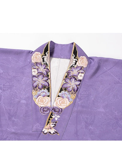 Purple Hanfu-Inspired Lolita Top with Jacquard Weave & Floral Embroidery - Hua Xian Ji Hanfu