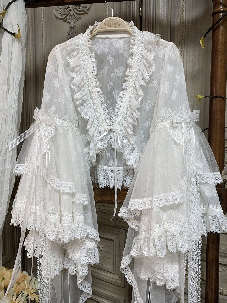 White Chinoiserie Lolita Floral Lace Top for Layering - Flower Banquet