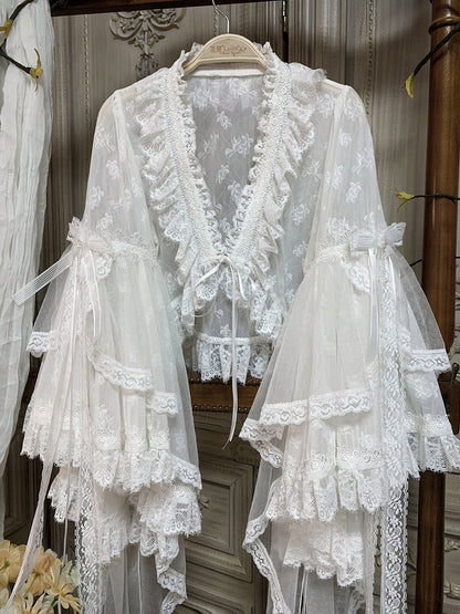 White Chinoiserie Lolita Floral Lace Top for Layering - Flower Banquet