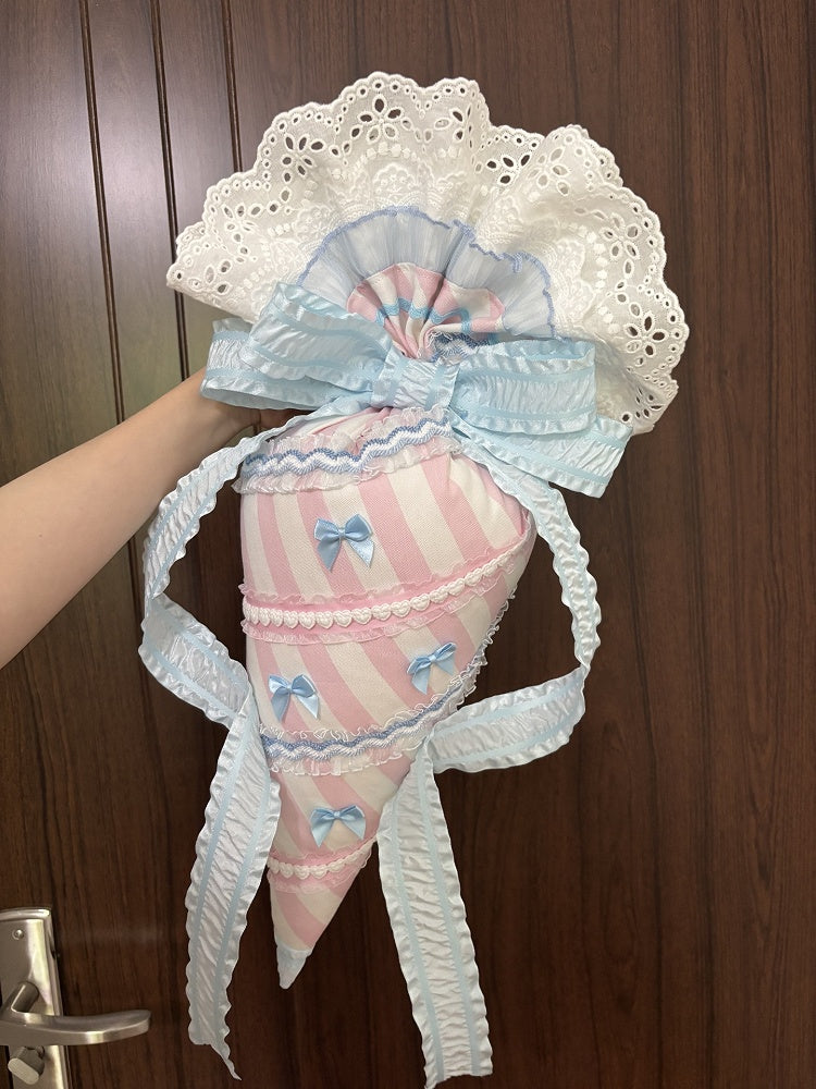 Pastry Bag with Pink/Blue/Green Ribbon Embellishments and Striped Lace