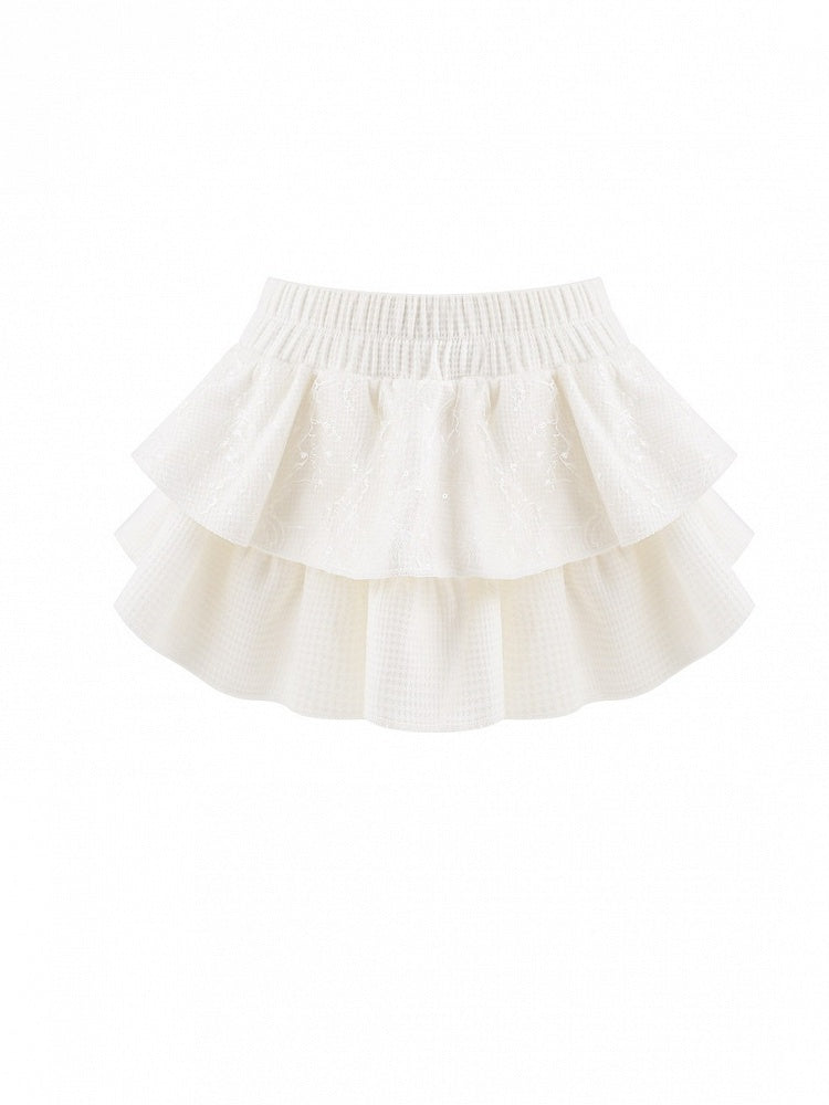 Sequin White Tiered Skirt with Integrated Shorts - serendipity