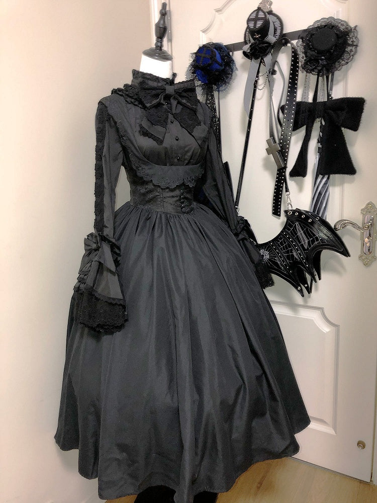 Black Bell Sleeve Lace Lolita Blouse - NnSTAR