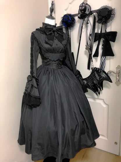 Black Bell Sleeve Lace Lolita Blouse - NnSTAR