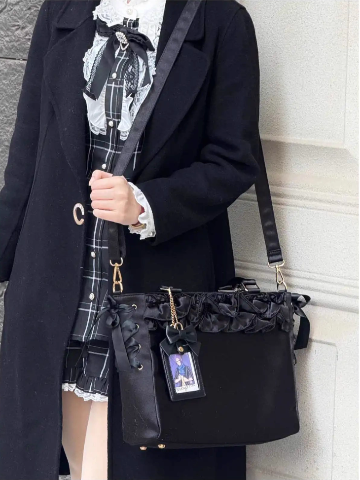 Schwarz Karte Bogen Halter Borte Riemen Tasche Selbst-krawatte Rüschen Satin Ita Mit