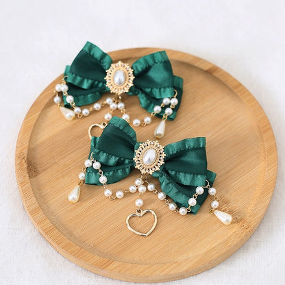 And 10 A Gorgeous Bowknot Pair Heart Of Chain Bead Charm Brooch Colors