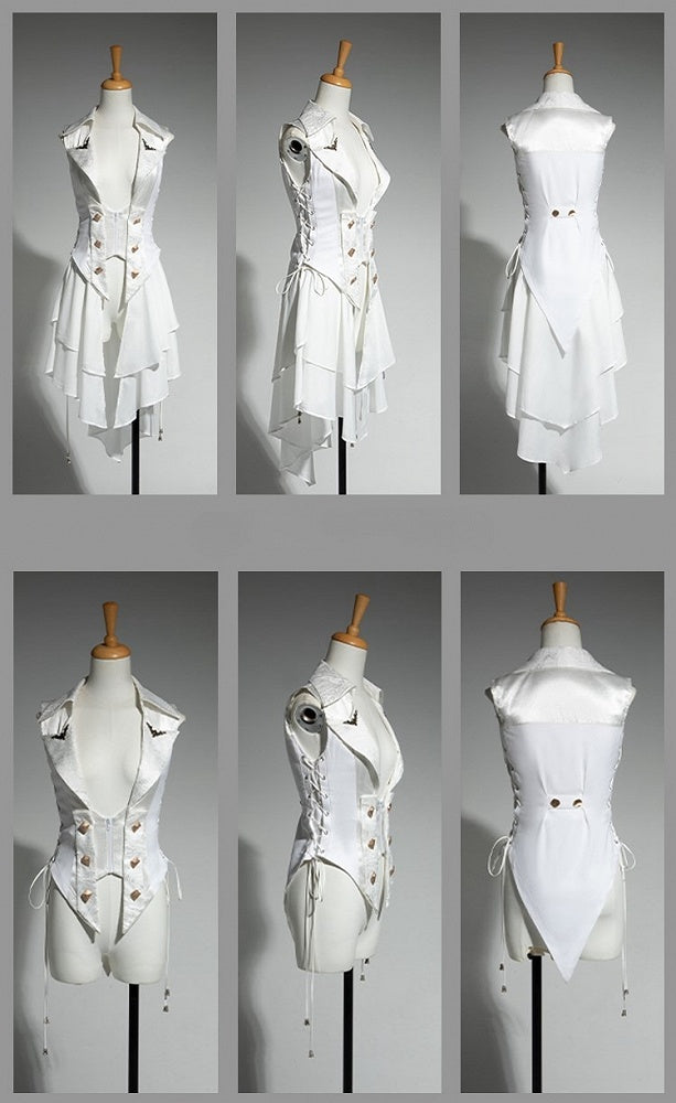 Weiße Rüschen Fashion Gothic Abnehmbare Cascading Train Lolita Weste Ouji mit