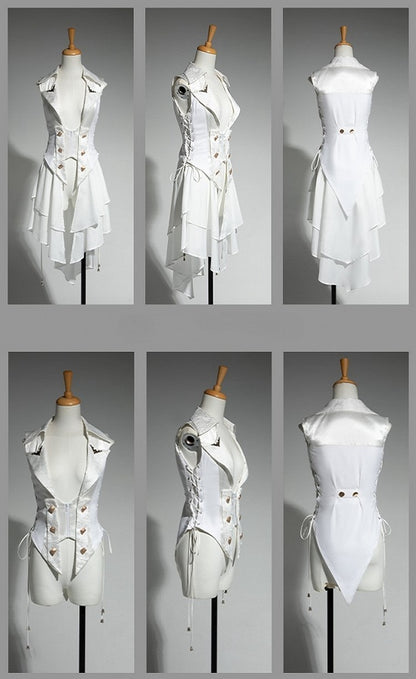 Weiße Rüschen Fashion Gothic Abnehmbare Cascading Train Lolita Weste Ouji mit