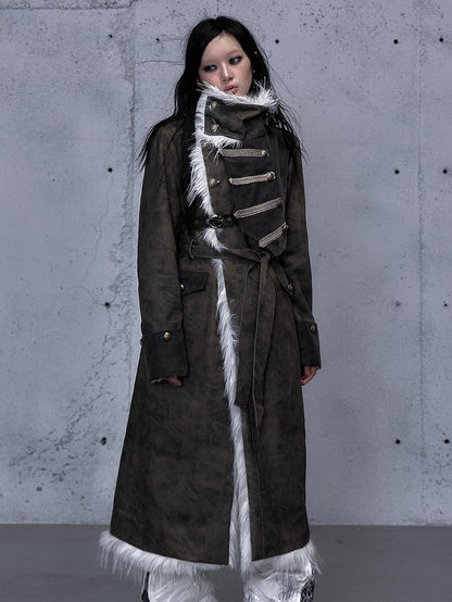 Green Placket Wasteland Front Cuffs Punk - White Button Coat and Reversible