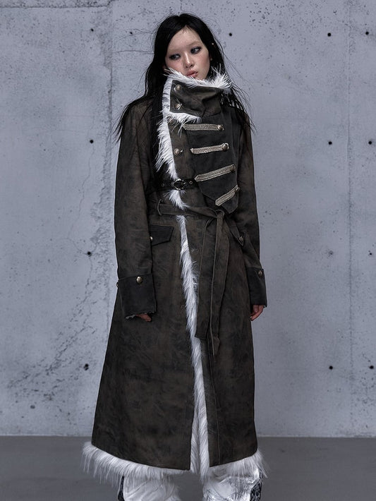 Green Placket Wasteland Front Cuffs Punk - White Button Coat and Reversible