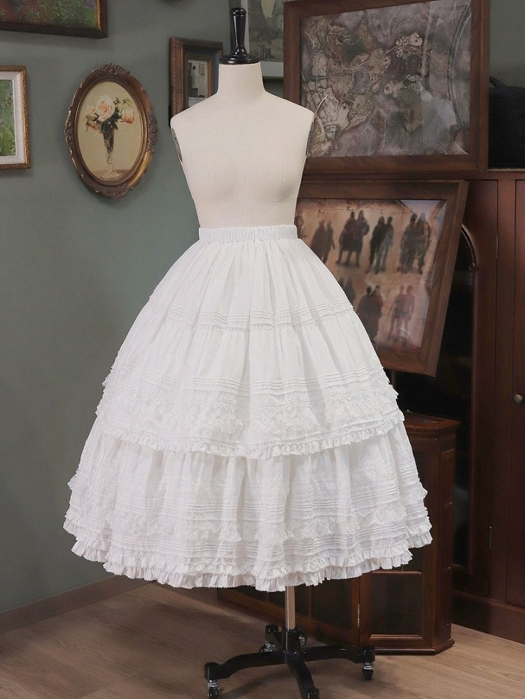 Blue White Classic Lolita Skirt with Lace - Tiny Garden