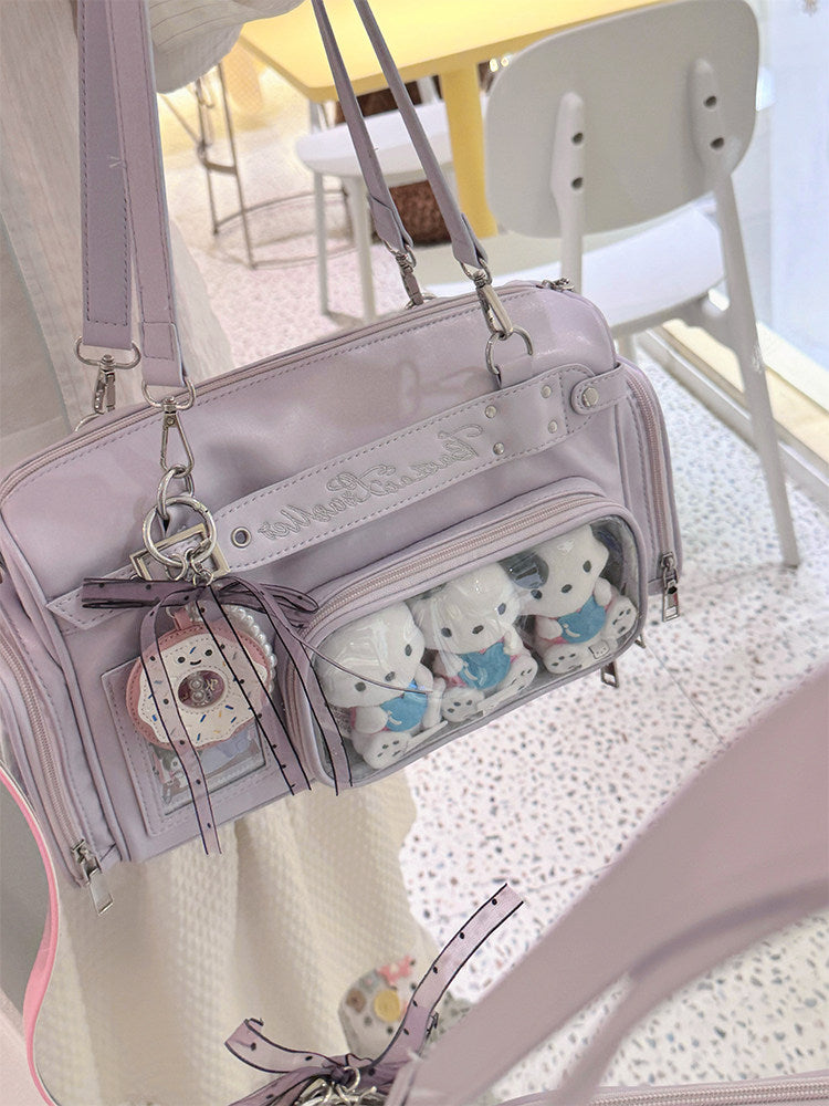Display Bag with Ita Window PU Embroidery Letter Purple