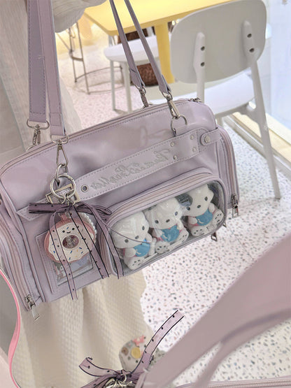 Display Bag with Ita Window PU Embroidery Letter Purple
