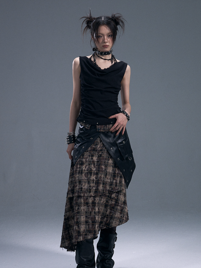 Accents Faux Lace Knit Vest Halter Two-Piece Punk With Black Stud