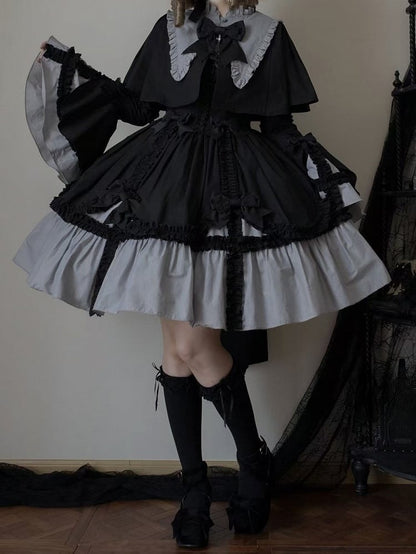 Black Cape Gray Ruffled Lolita Gothic