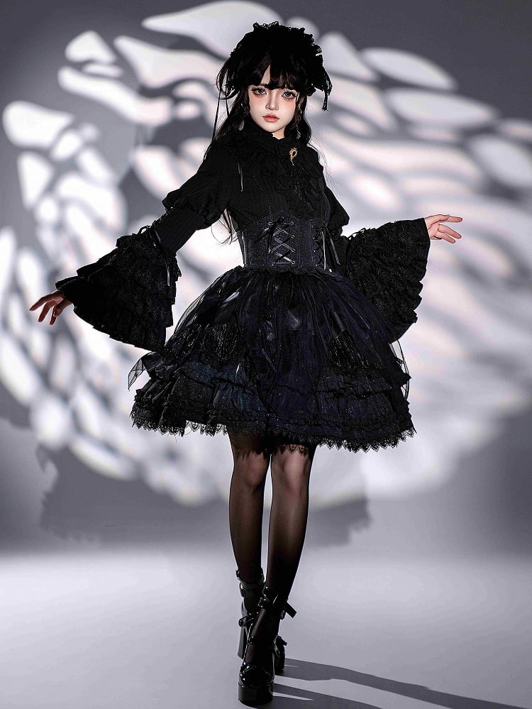 Lolita Handkerchief Overlay Gothic Jacquard Black Kuro Skirt